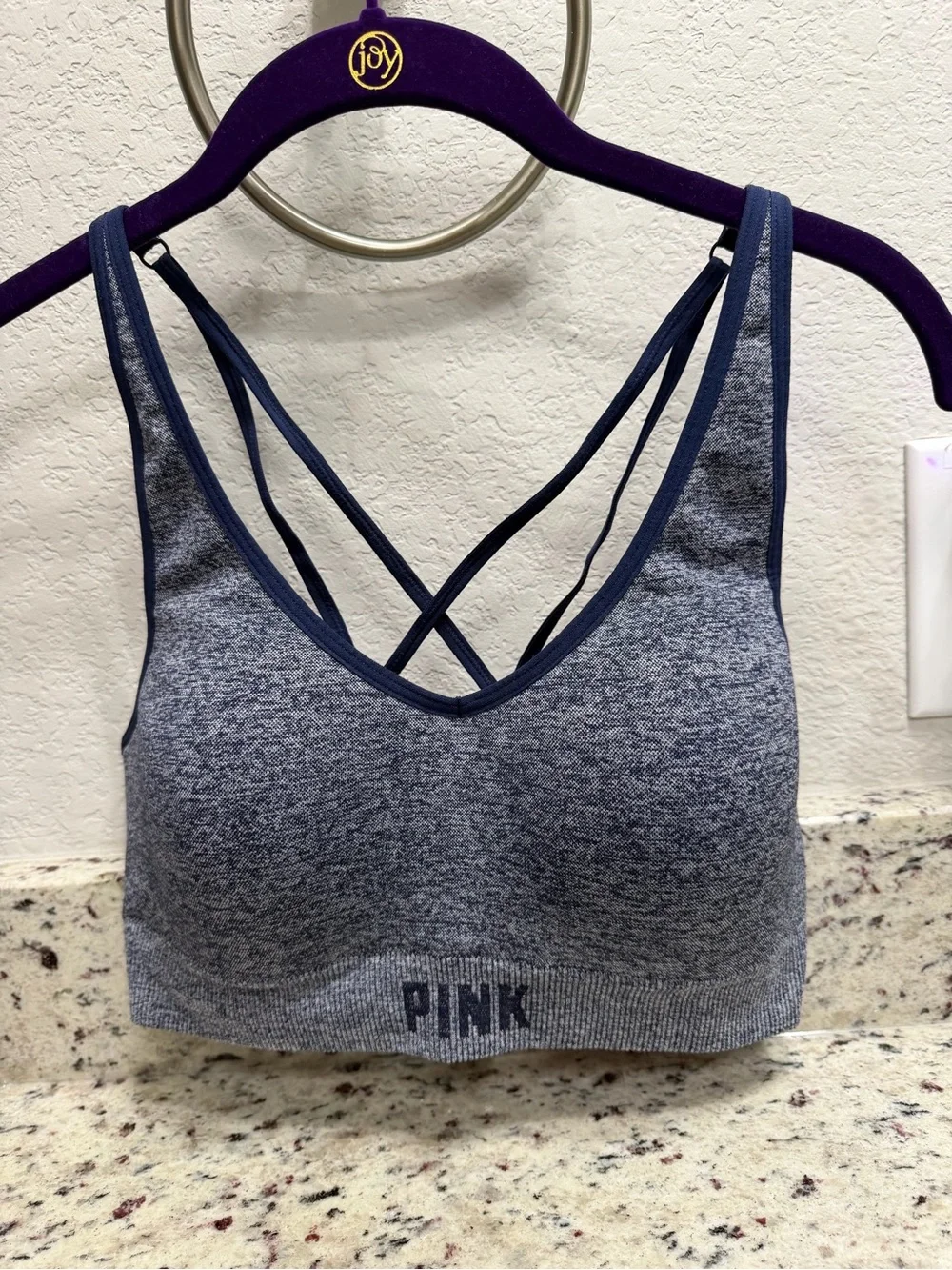 PINK Active Medium Heather Gray Strappy Sports Bra Adjustable Support